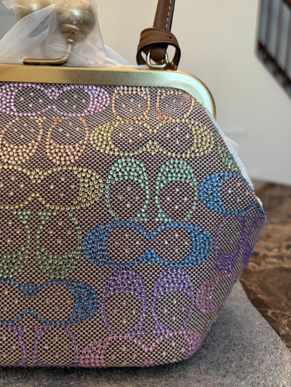 Coach Kisslock Frame Bag 16 In Crystal Signature Jacquard (Rainbow/Candy Multi) - Picture 3 of 16
